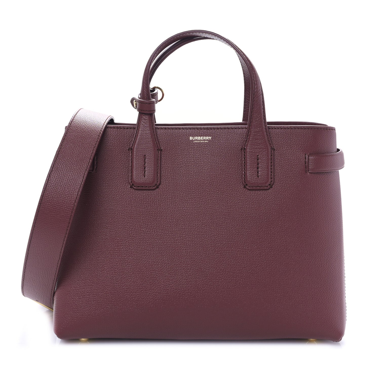 Grainy Calfskin House Check Small Banner Tote Crimson