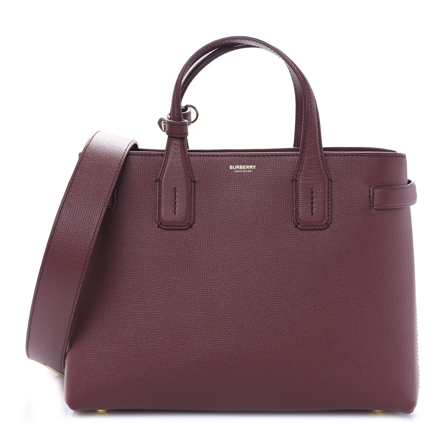 Burberry Grainy Calfskin House Check Small Banner Tote Crimson 1 of 9