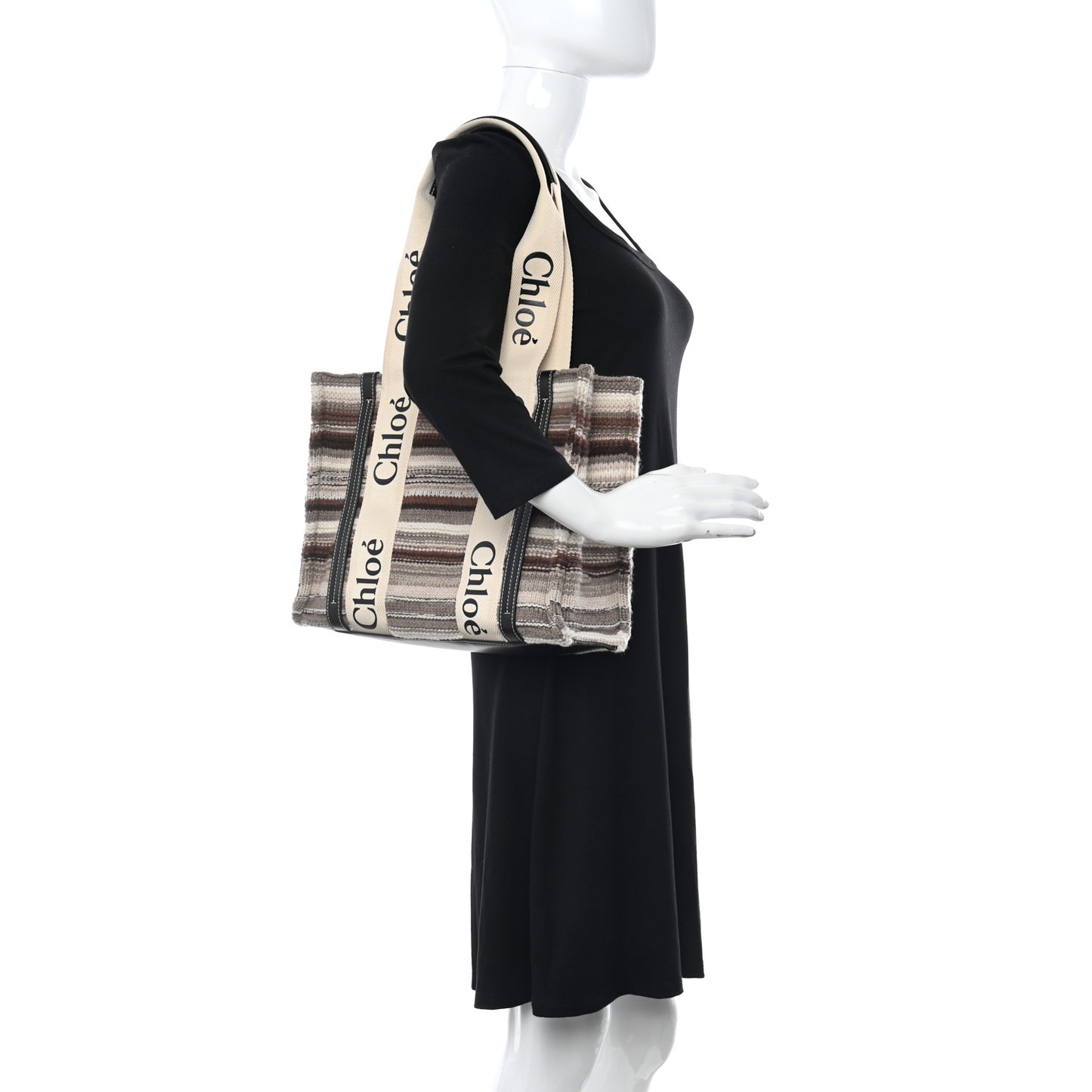Knit Medium Woody Ribbon Tote Black Multicolor