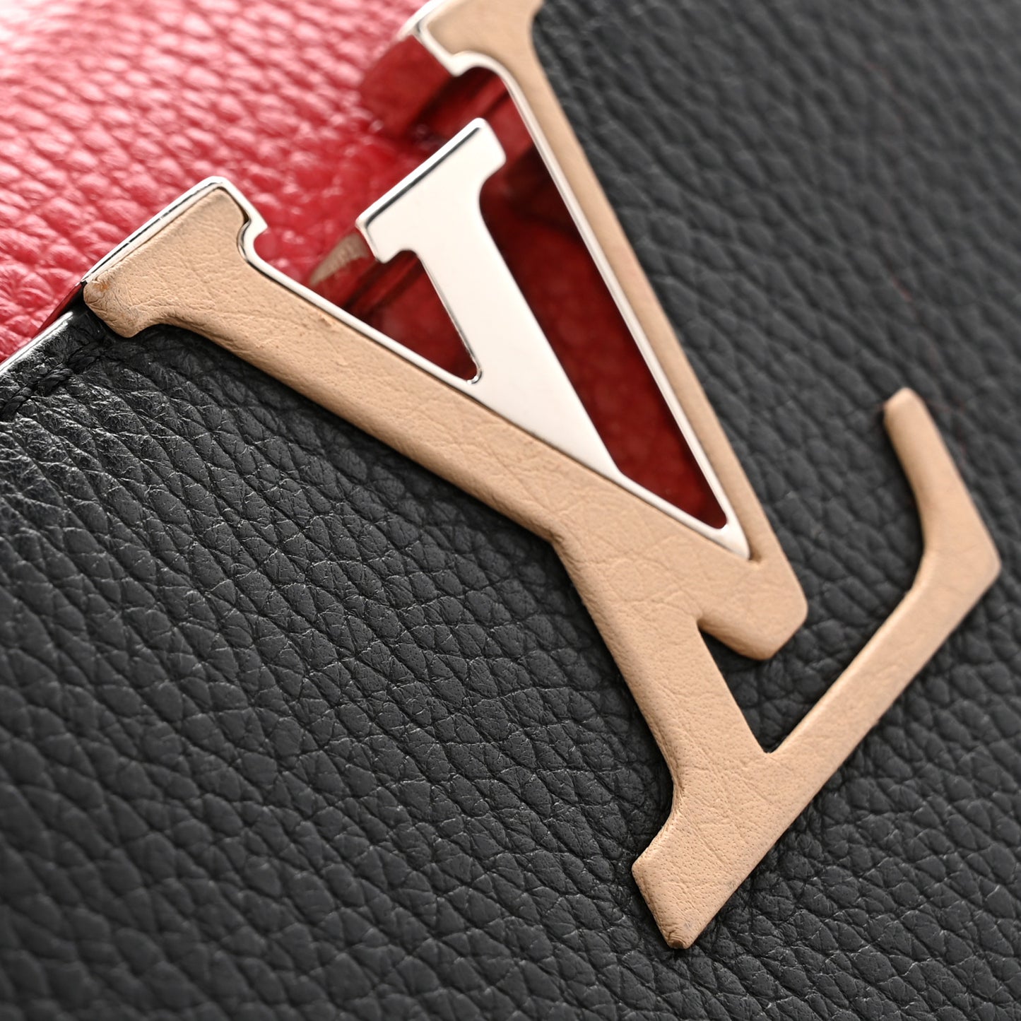 Taurillon Capucines MM Black Beige Red
