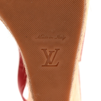 Louis Vuitton Calfskin Damier Espadrille Wedge Sandals 37.5 Red 7 of 12