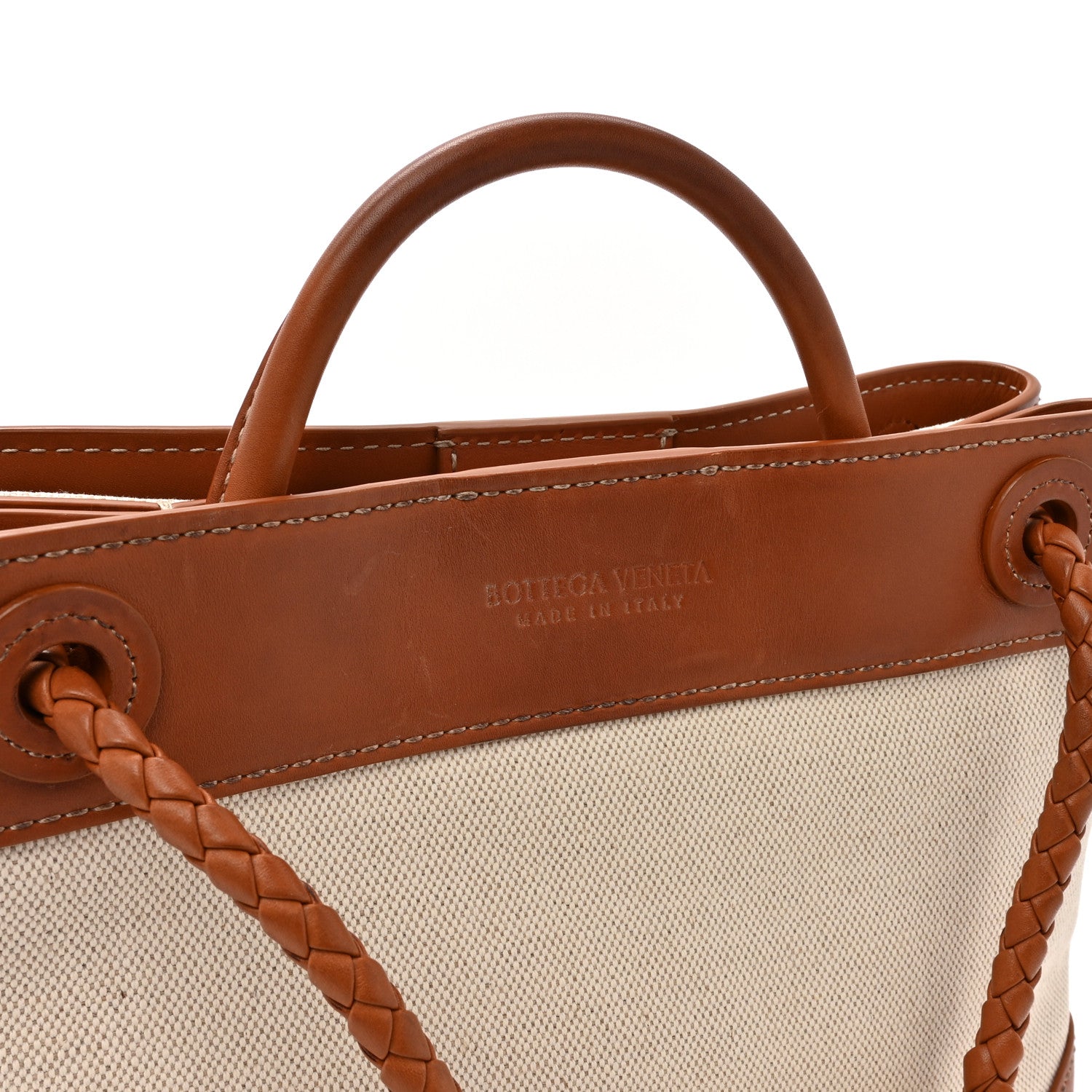 Bottega Veneta Washed Canvas Calfskin Small Andiamo Shoulder Bag Natural Light Wood 11 of 17