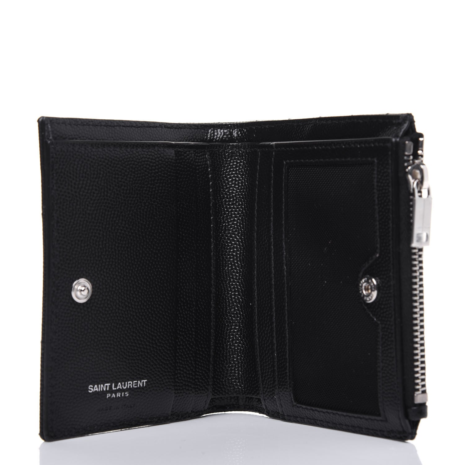Saint Laurent Grain De Poudre Matelasse Chevron Monogram Zipped Card Case Black 5 of 12