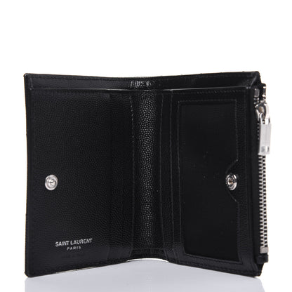Saint Laurent Grain De Poudre Matelasse Chevron Monogram Zipped Card Case Black 5 of 12