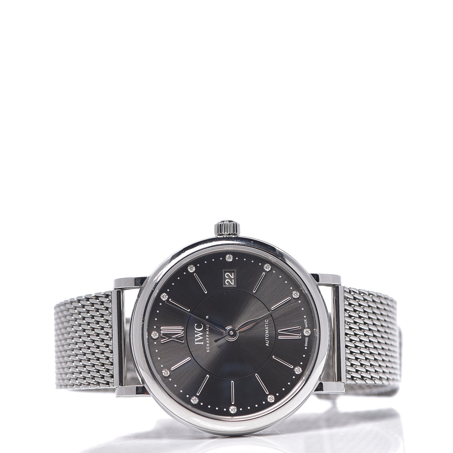 Stainless Steel Diamond 37mm Portofino Automatic Watch Grey IW458110