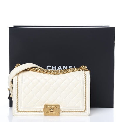Chanel Lambskin Quilted Medium Chain Detail Boy Flap White 17 of 17