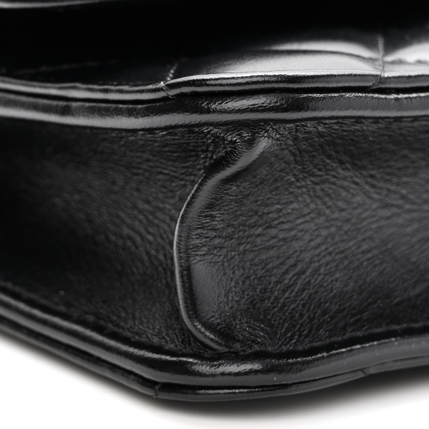 Shiny Calfskin Quilted Top Handle Flap Phone Holder With Chain Black