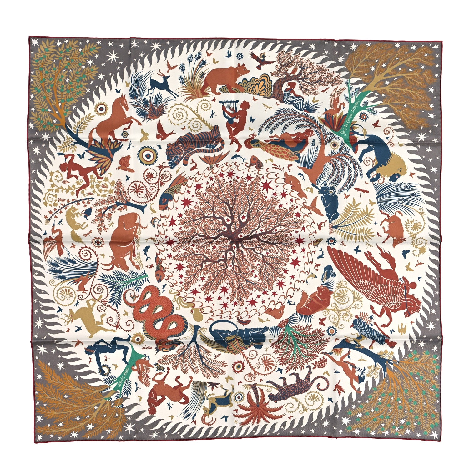 Hermes Silk Sous Le Charme d'Orphee Double Face Scarf 90 Etoupe White Beige Dore 1 of 6