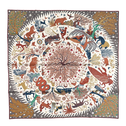 Hermes Silk Sous Le Charme d'Orphee Double Face Scarf 90 Etoupe White Beige Dore 1 of 6