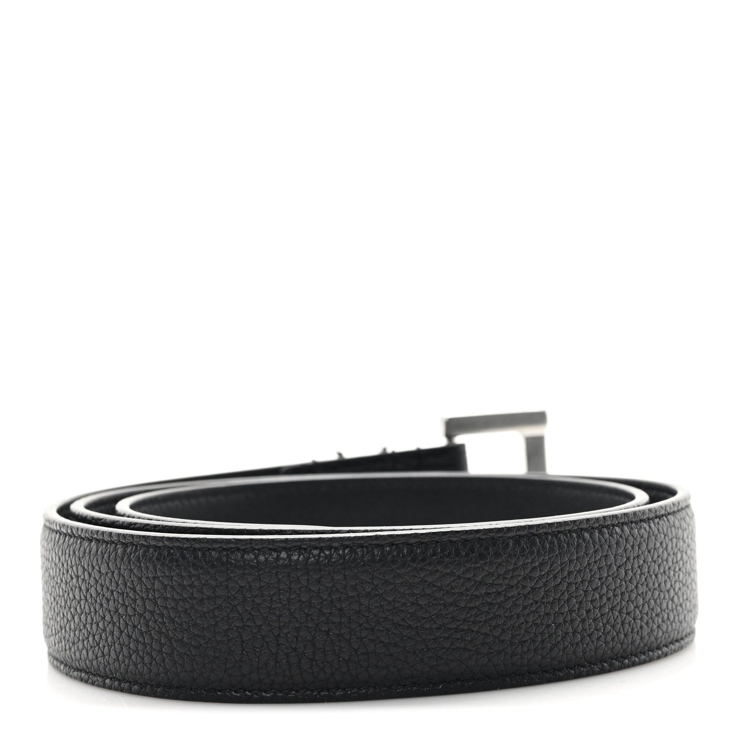 Saint Laurent Grained Calfskin Monogram Cassandre Square Buckle Belt 80 32 Black 2 of 5