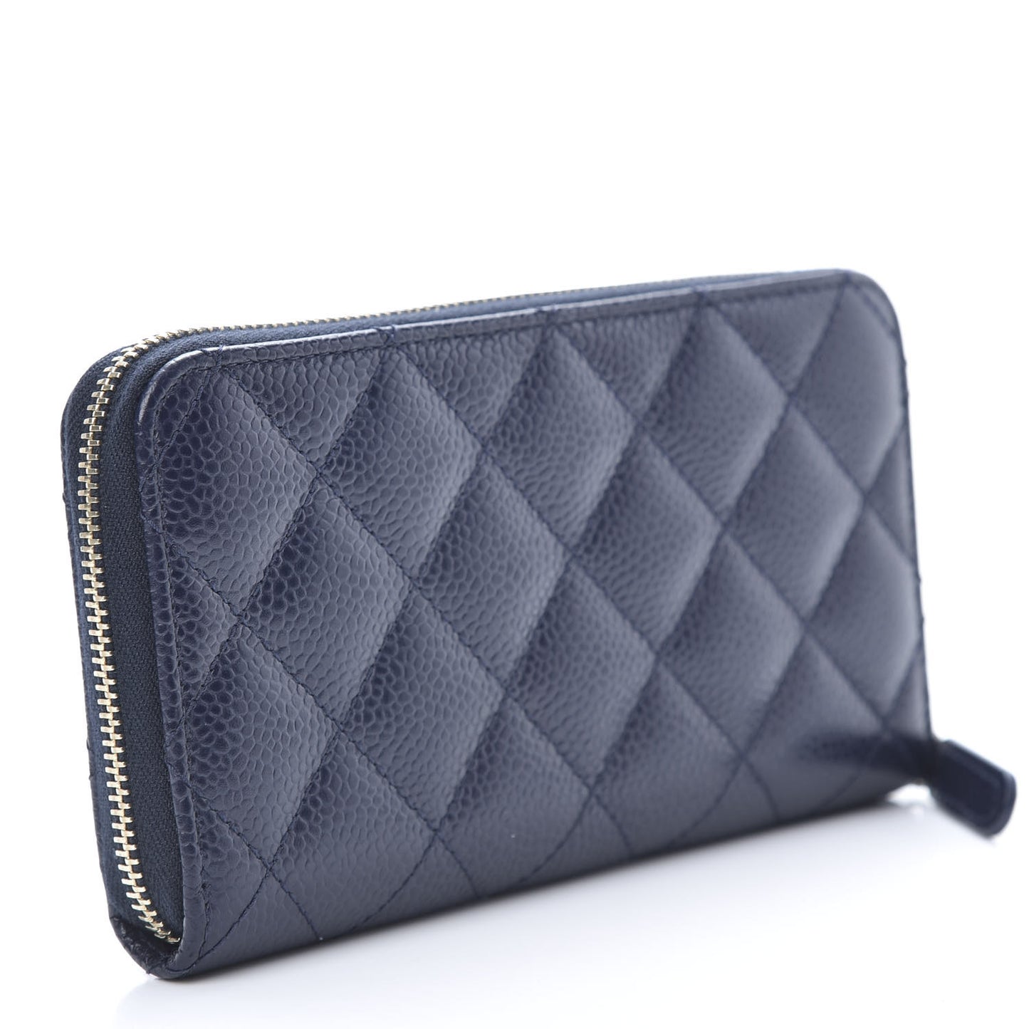 Caviar Quilted Medium Zip Around Wallet Dark Blue