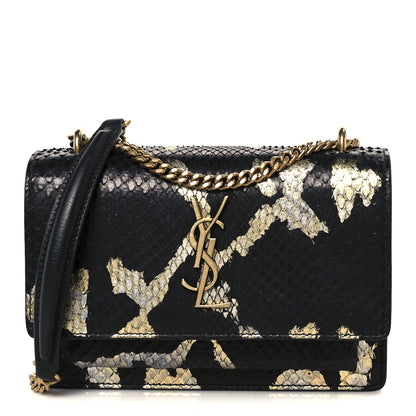 Saint Laurent Snakeskin Monogram Sunset Chain Wallet Black Gold Silver 1 of 11