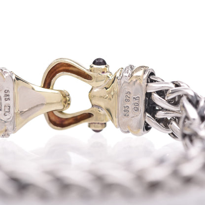 David Yurman Sterling Silver 14K Yellow Gold Red Tourmaline Double Wheat Buckle Bracelet 5 of 7