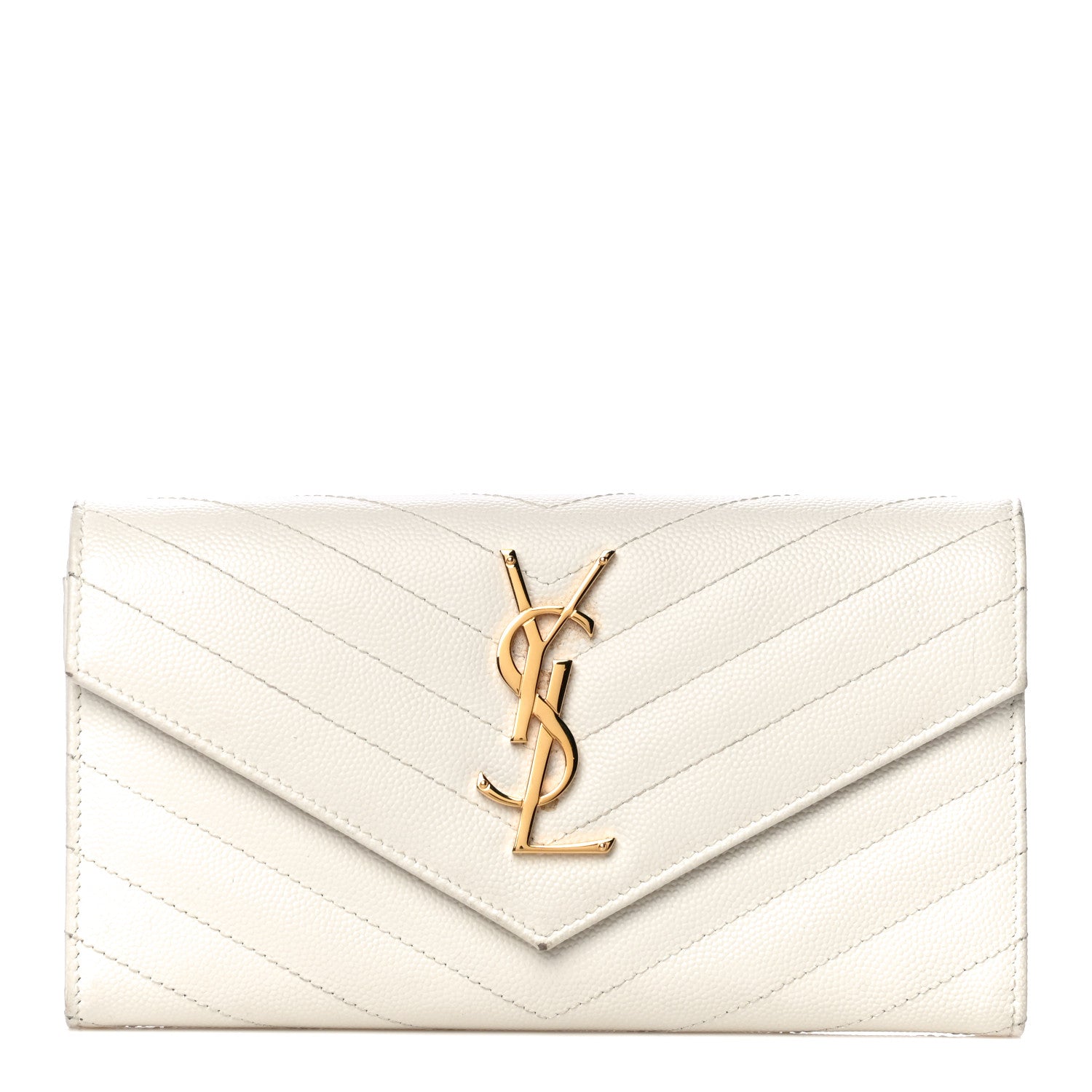 Saint Laurent Grain De Poudre Matelasse Chevron Monogram Flap Wallet Crema Soft 1 of 9