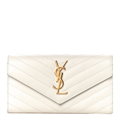 Saint Laurent Grain De Poudre Matelasse Chevron Monogram Flap Wallet Crema Soft 1 of 9