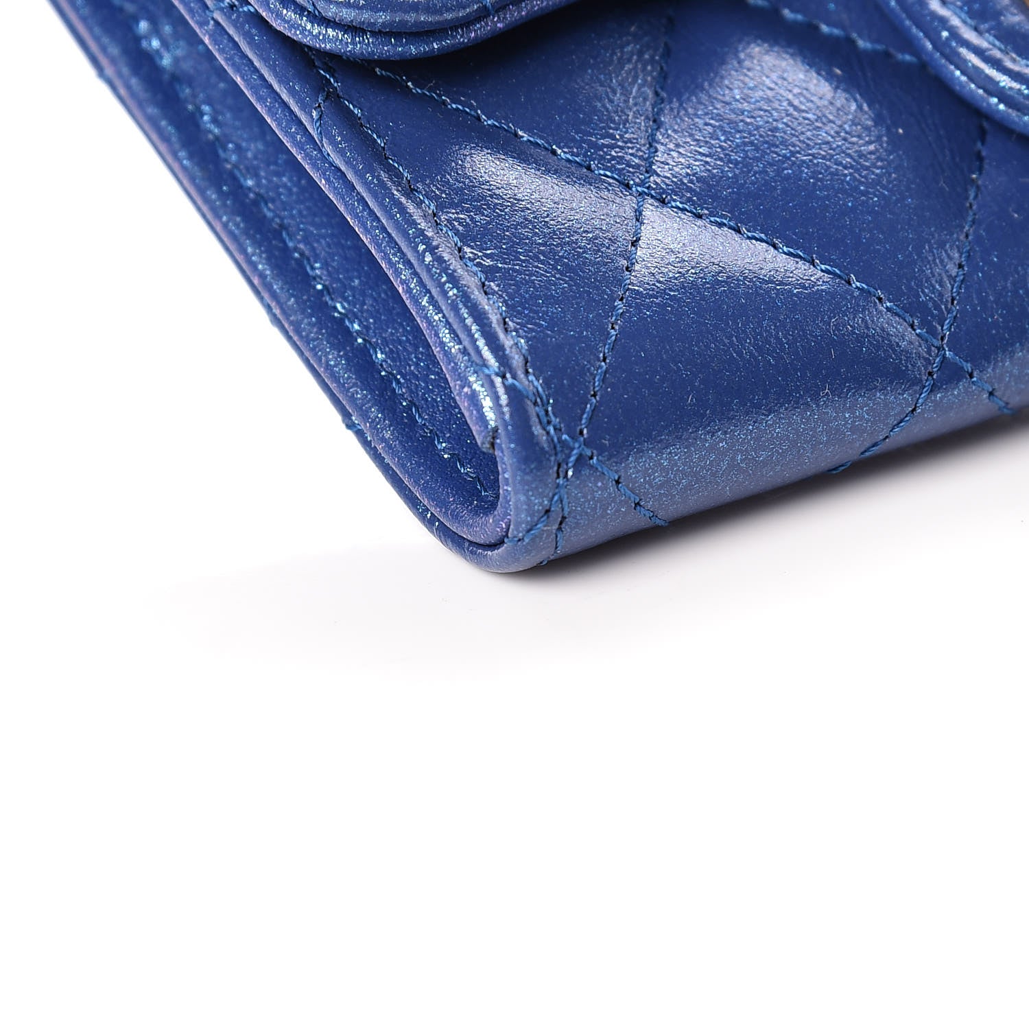 Chanel Glittered Aged Calfskin Quilted Reissue Card Holder Dark Blue 9 of 11