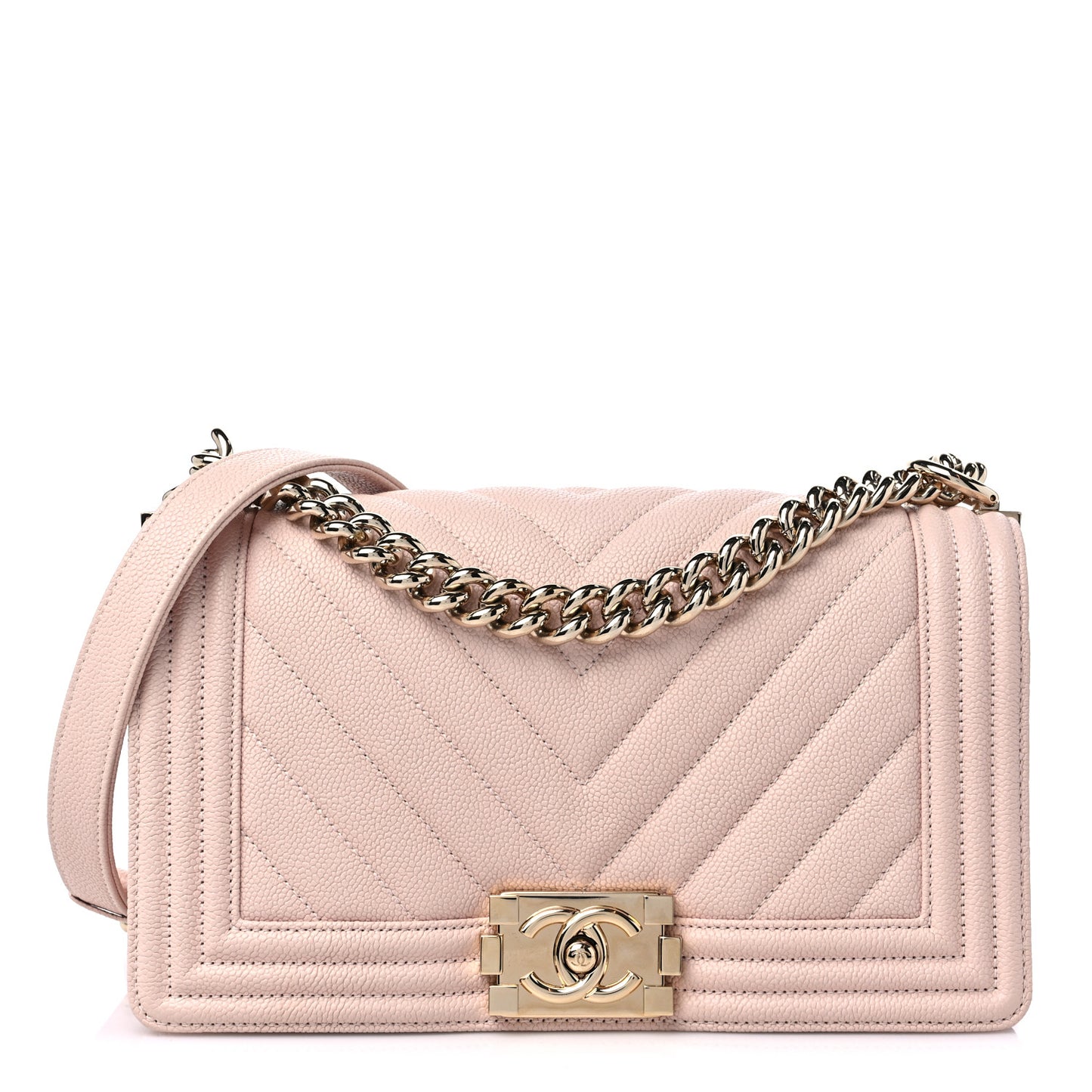 Caviar Chevron Quilted Medium Boy Flap Light Pink