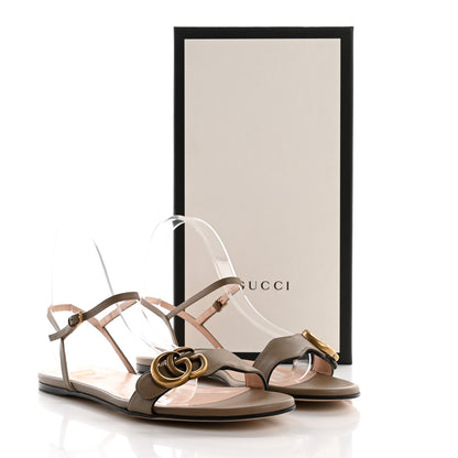 Gucci Lifford Calfskin GG Marmont Ankle Wrap Flat Sandals 38 Mud 9 of 9