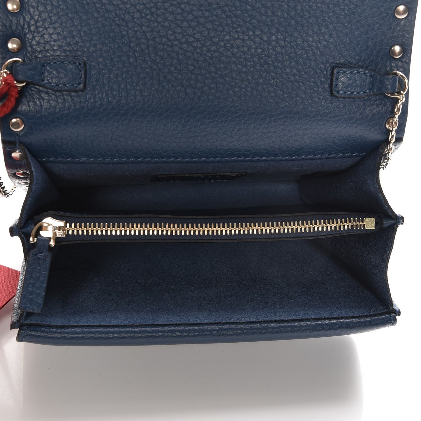 Grained Calfskin Rockstud Wallet on Chain Peacock
