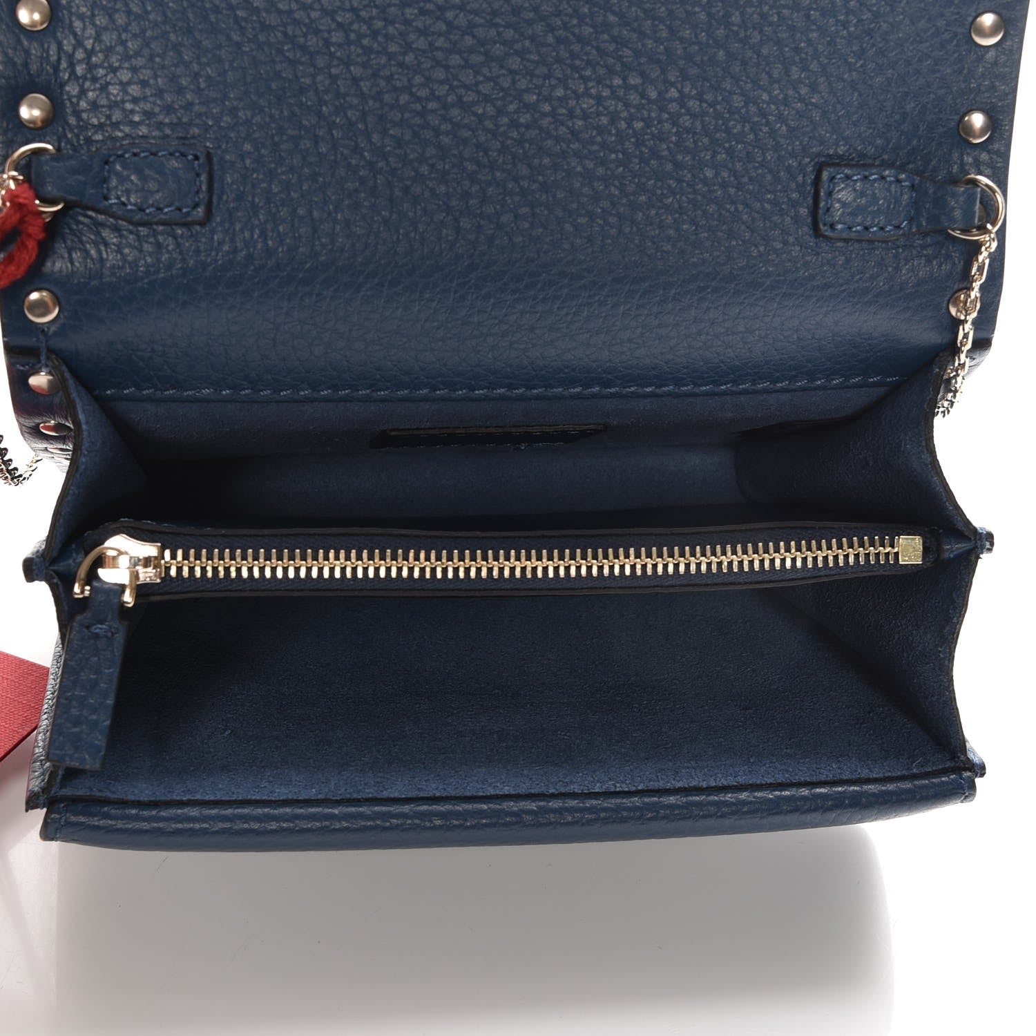 Valentino Garavani Grained Calfskin Rockstud Wallet on Chain Peacock 5 of 7