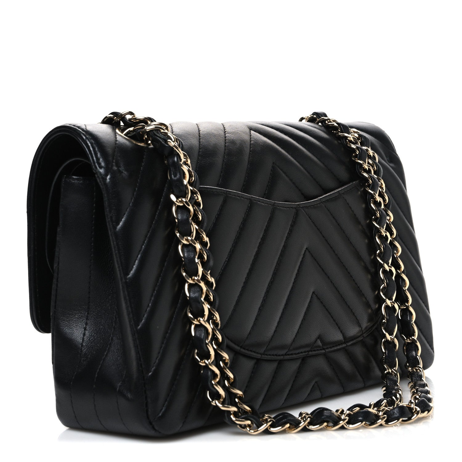Chanel Lambskin Chevron Quilted Medium Double Flap Black 3 of 10