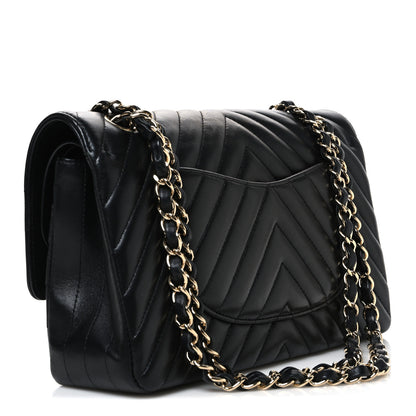 Chanel Lambskin Chevron Quilted Medium Double Flap Black 3 of 10