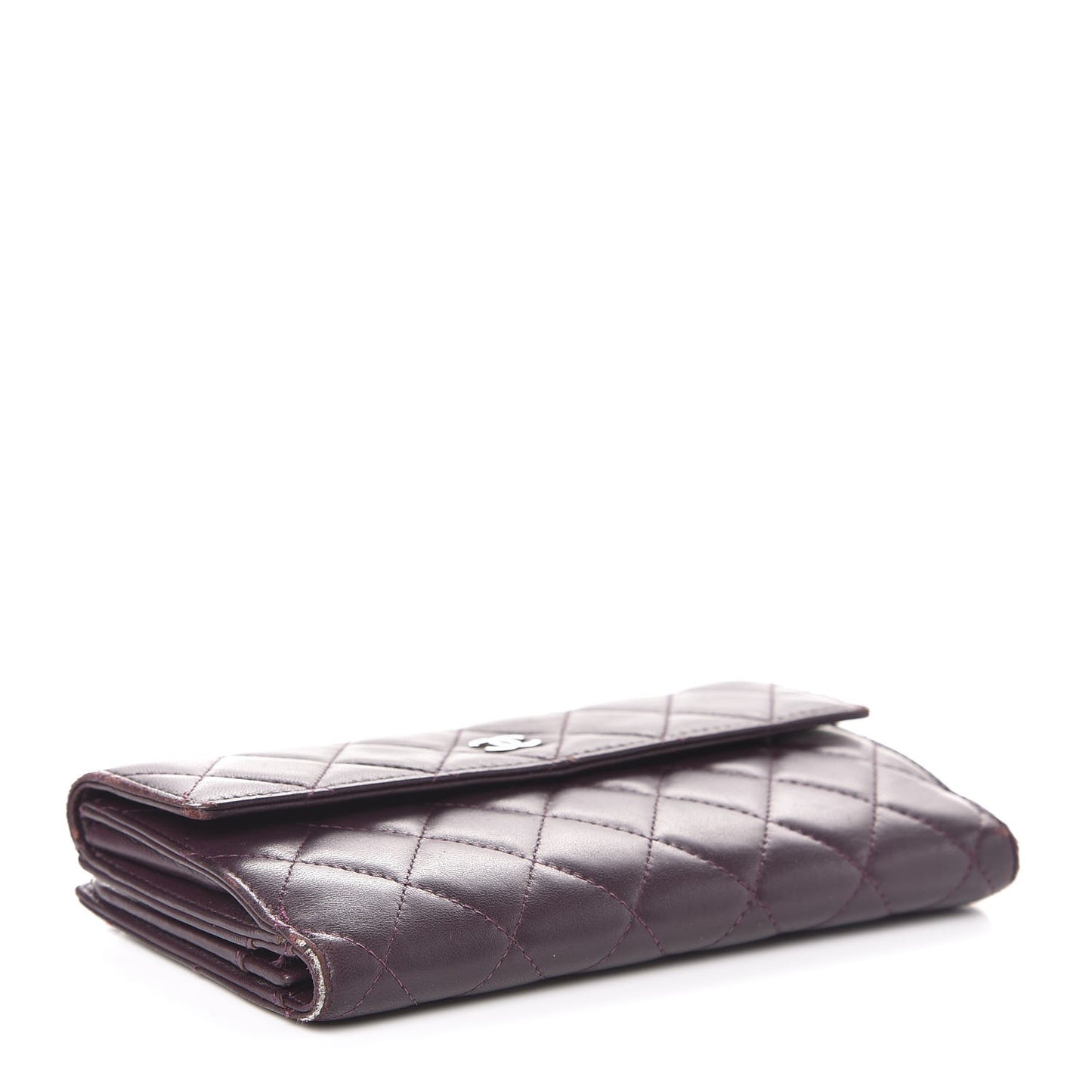 Lambskin Quilted Long Flap Wallet Prune