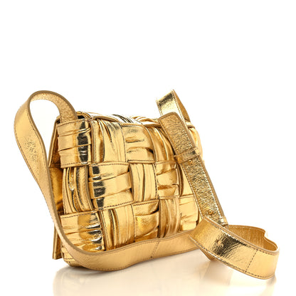 Bottega Veneta Metallic Calfskin Intreccio Plisse Cassette Crossbody Bag Gold 3 of 10