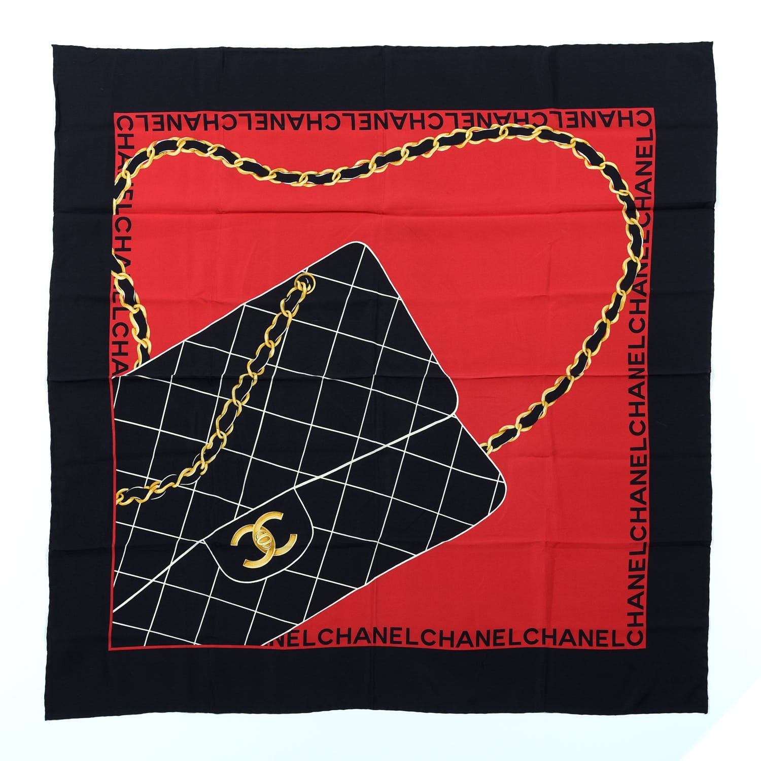 Chanel Silk CC Square Scarf Red Black 1 of 3