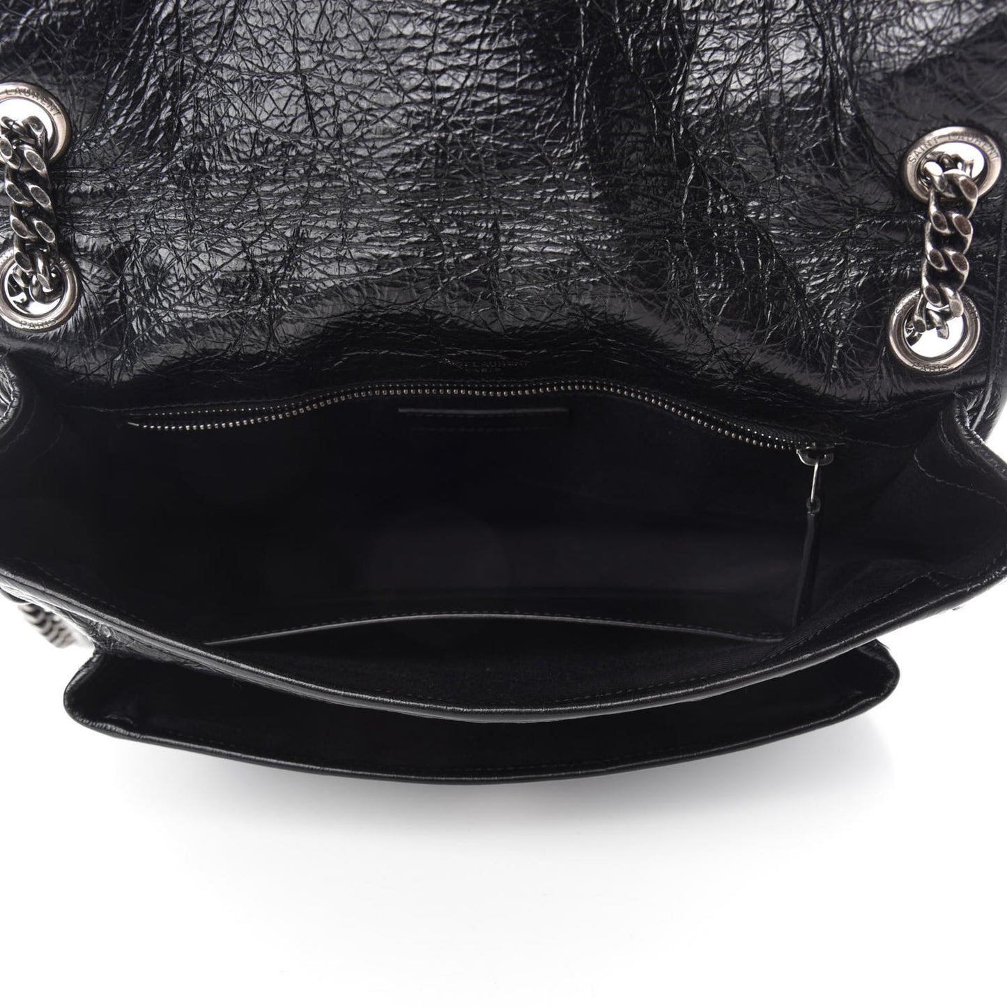 Crinkled Calfskin Matelasse Monogram Medium Niki Chain Satchel Black