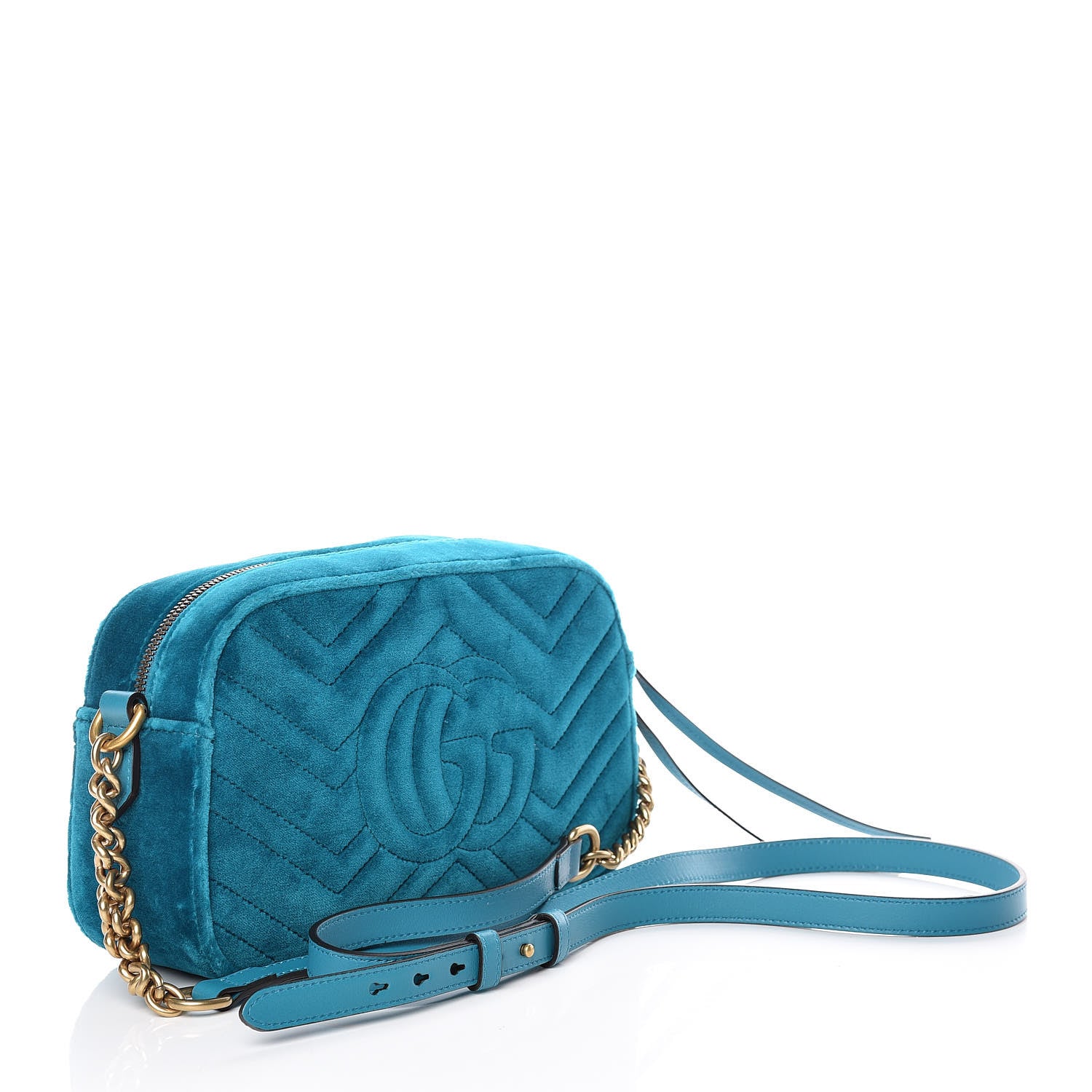 Gucci Velvet Matelasse Small GG Marmont Chain Shoulder Bag Pavone Cyan 3 of 12