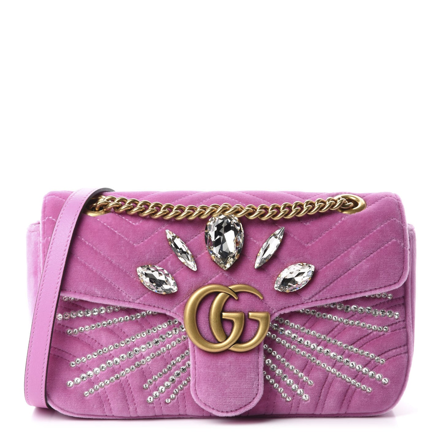 Velvet Matelasse Marquise Crystals Embroidered Small GG Marmont Shoulder Bag Malva