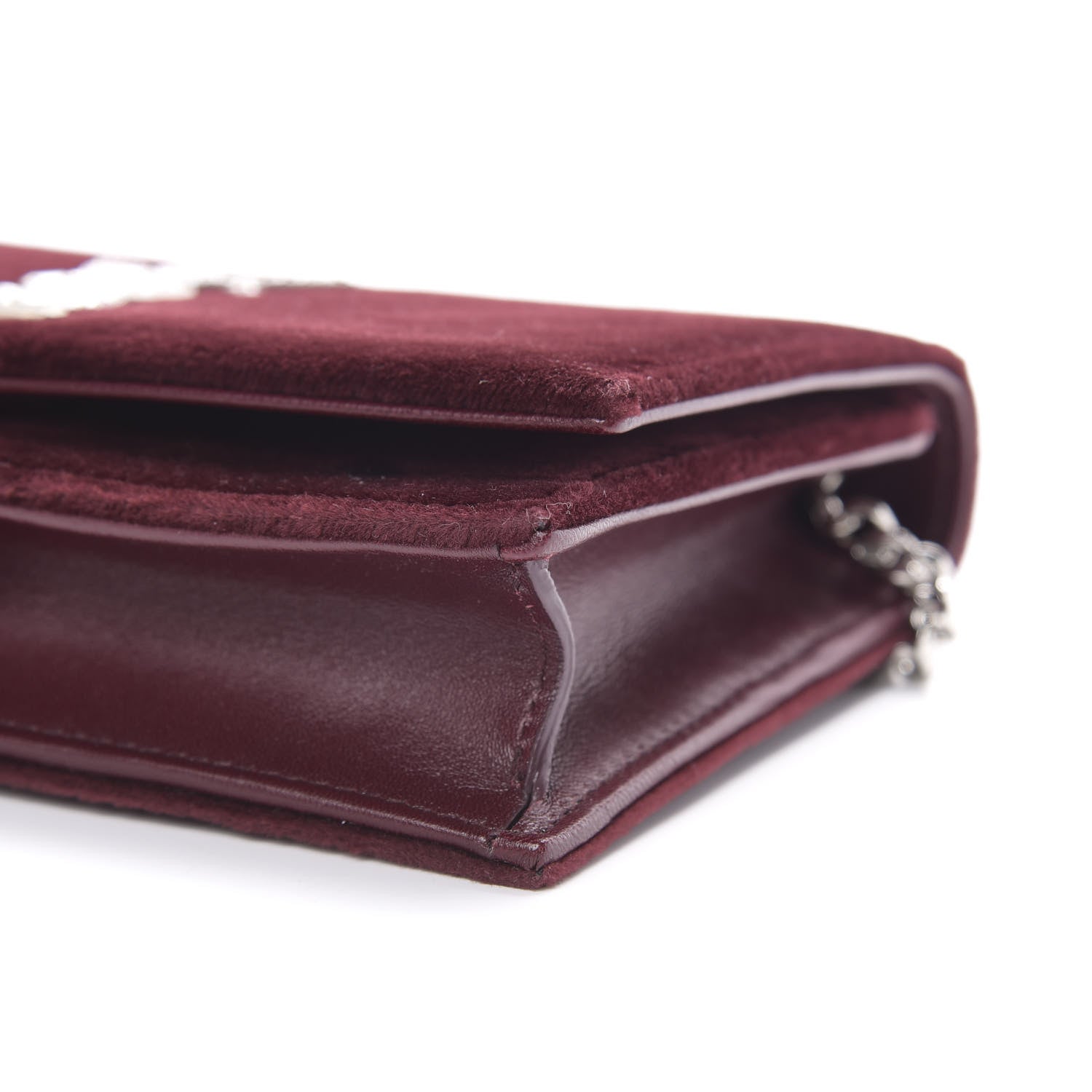 Saint Laurent Velvet Crystal Monogram Kate Tassel Shoulder Bag Burgundy 10 of 11