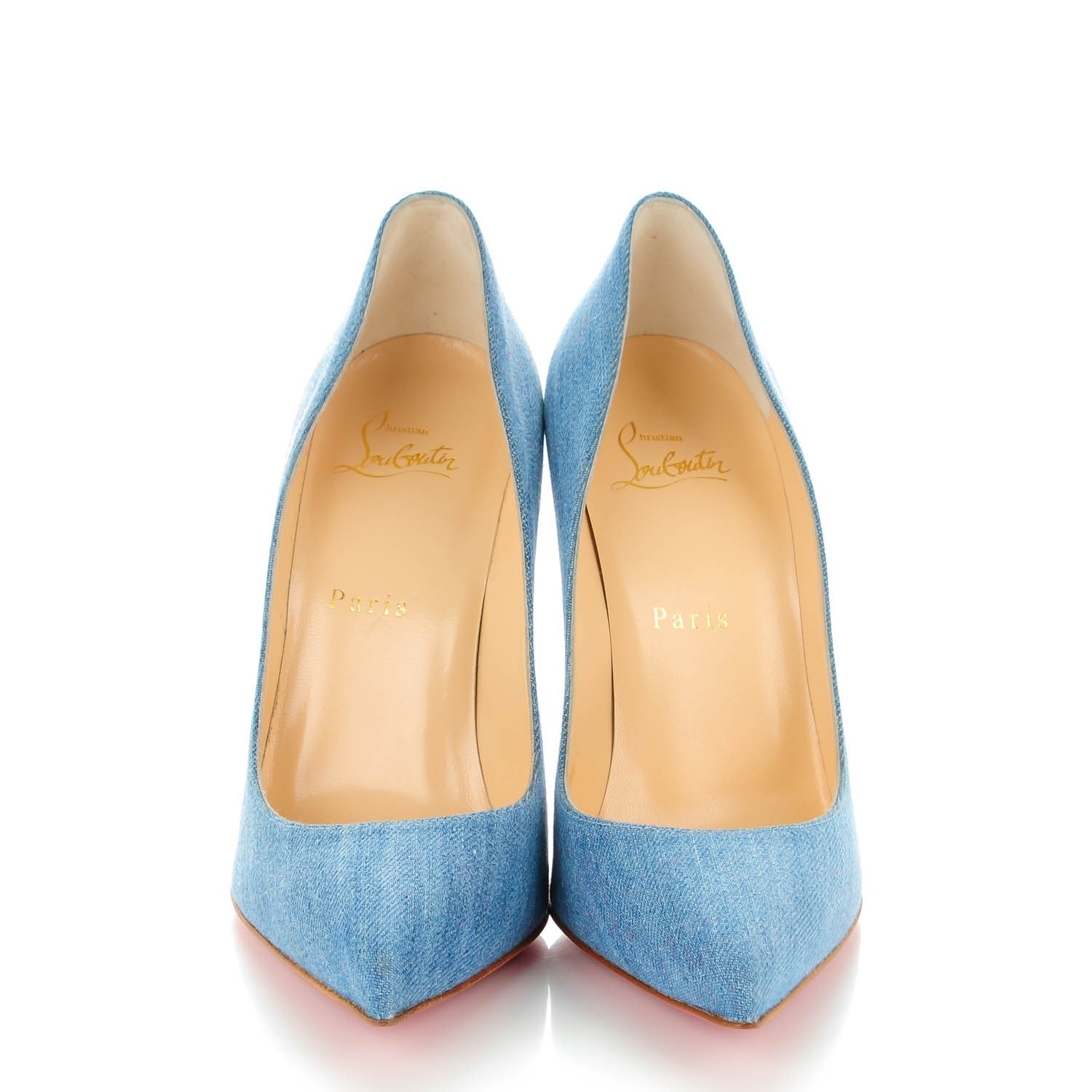 Christian Louboutin Denim Crackled Calfskin Hawaiian Print Pigalle Follies 100 Pumps 37.5 Blue White 2 of 8