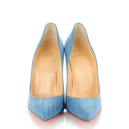 Christian Louboutin Denim Crackled Calfskin Hawaiian Print Pigalle Follies 100 Pumps 37.5 Blue White 2 of 8