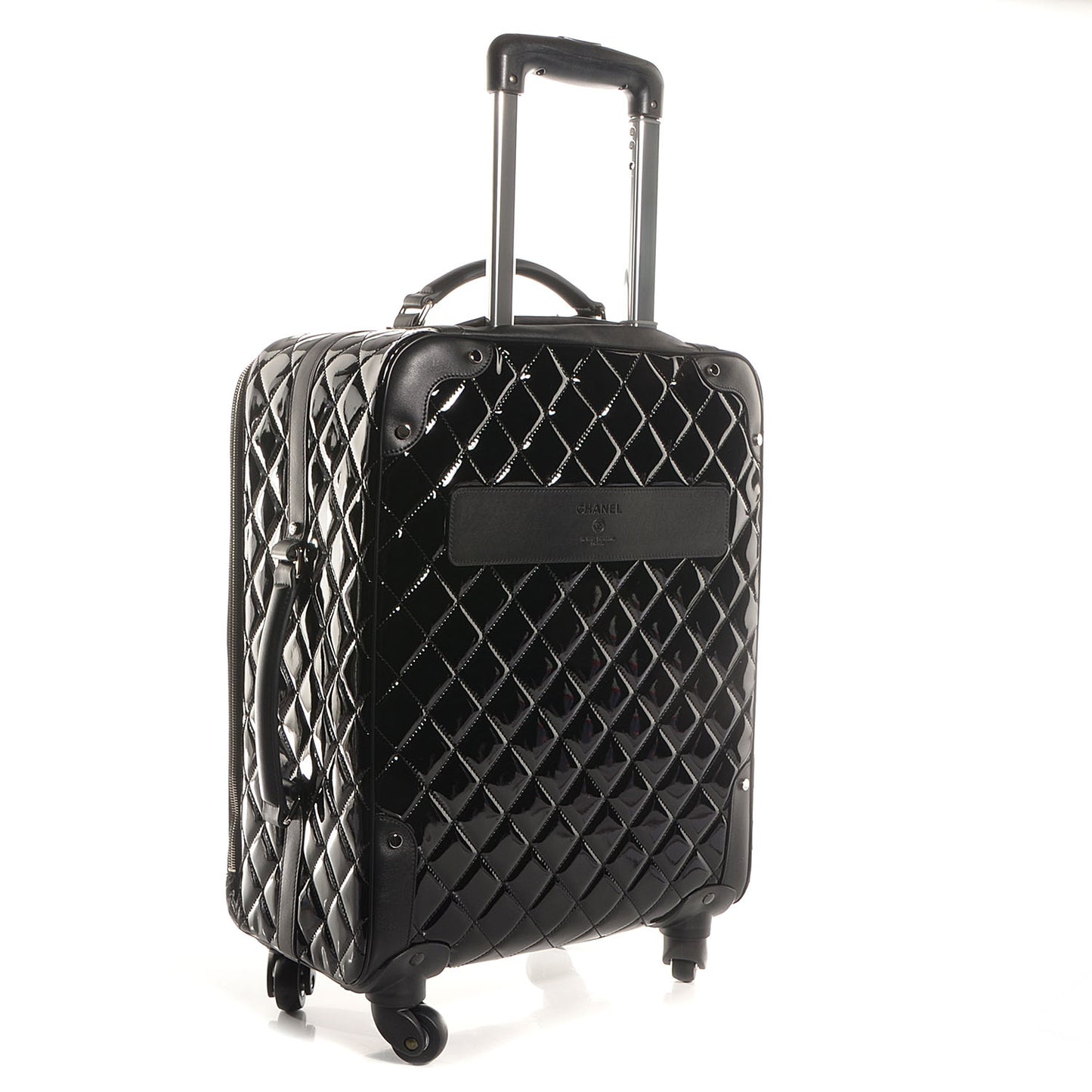 Vinyl Calfskin Quilted Trolley Rolling Luggage Black