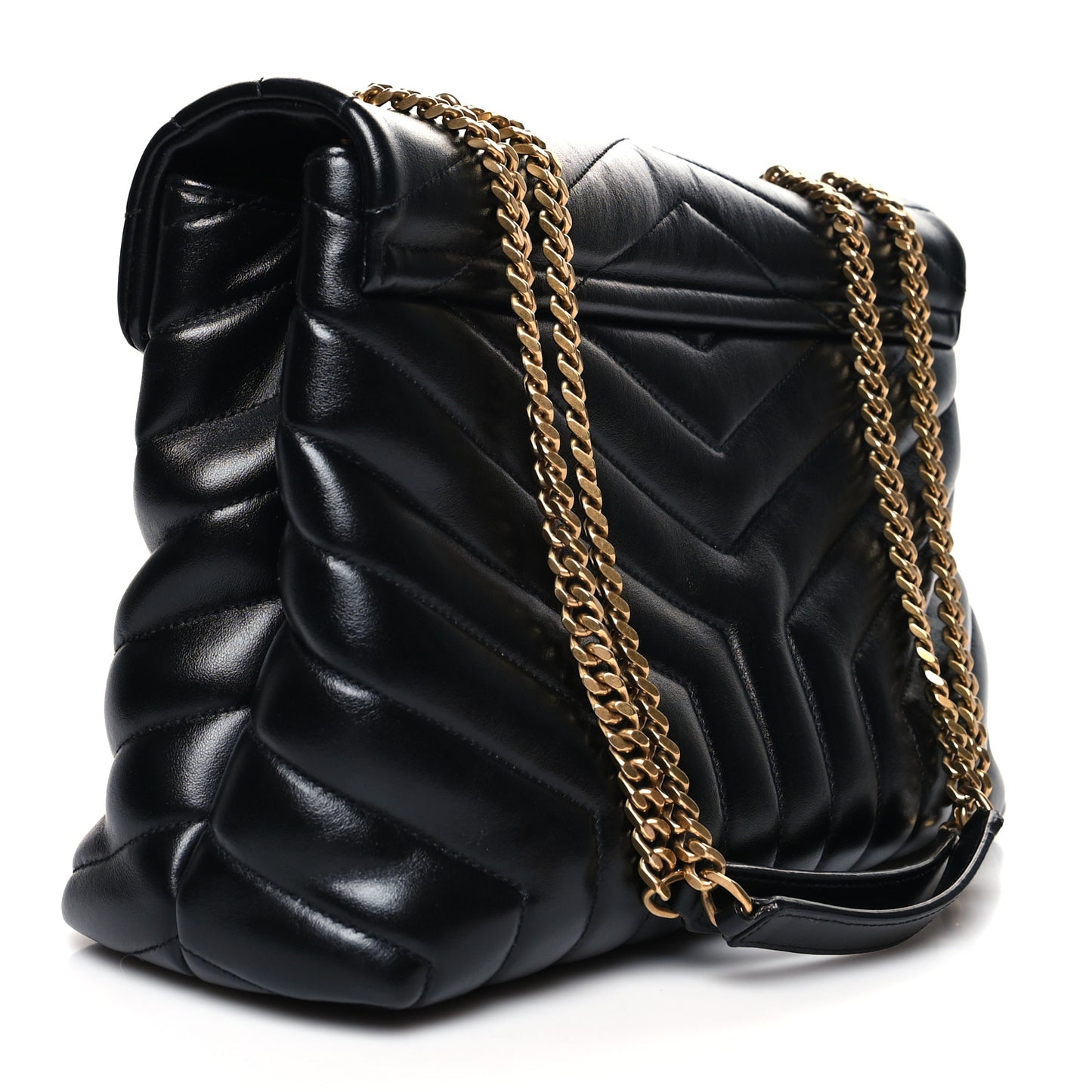 Calfskin Y Quilted Monogram Medium Loulou Chain Satchel Black