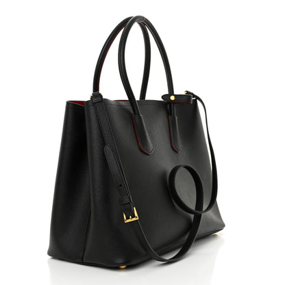 Prada Saffiano Cuir Large Double Bag Black Fuoco 3 of 12