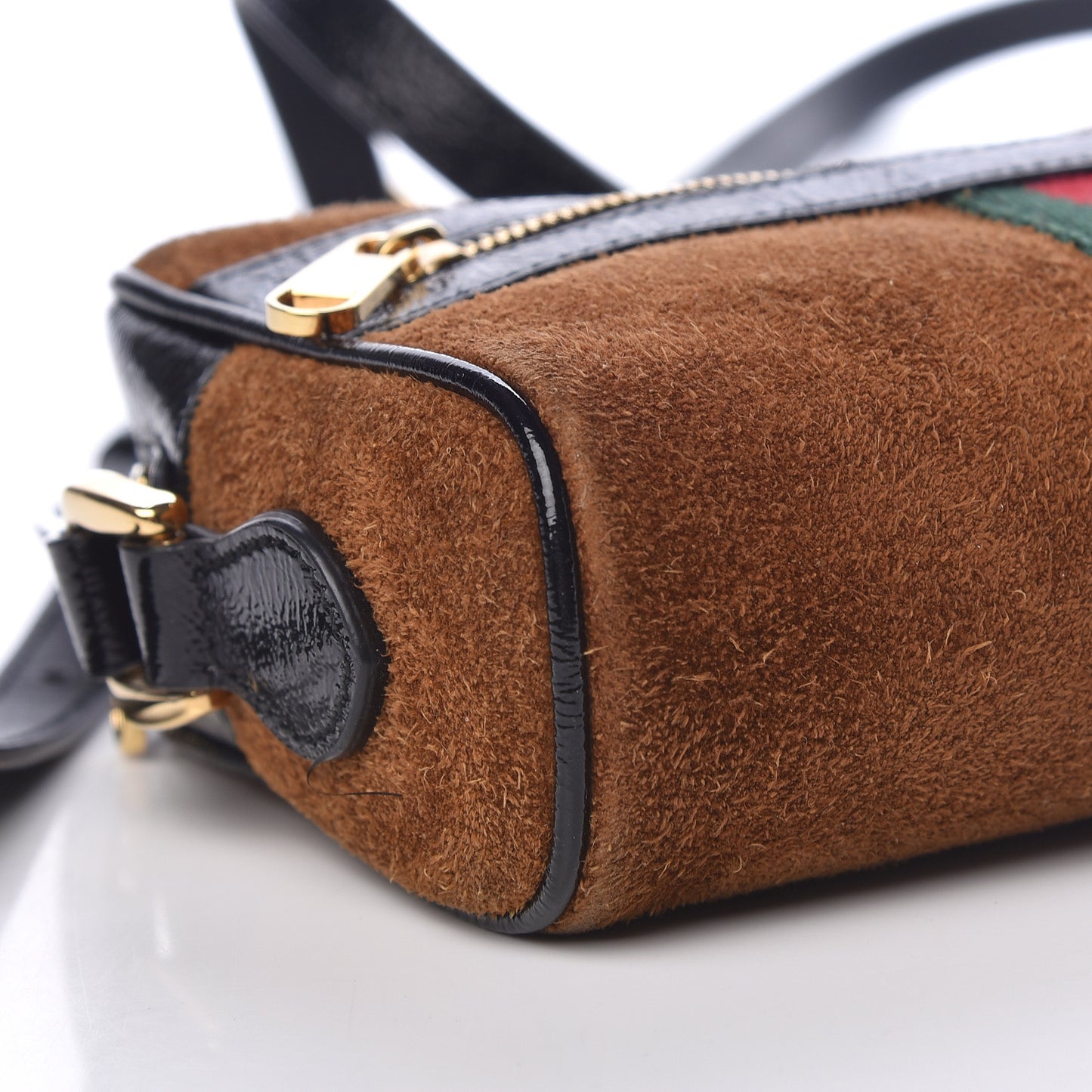 Suede Patent Web Mini Ophidia Shoulder Bag Nocciola Black