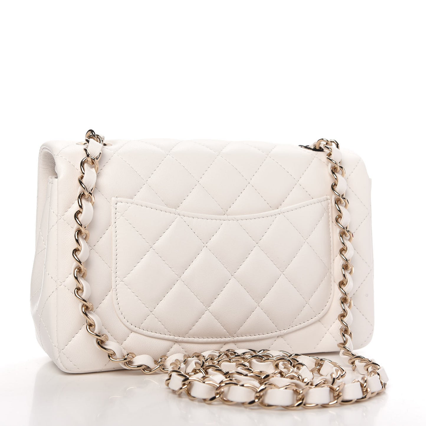 Lambskin Quilted Mini Rectangular Flap White