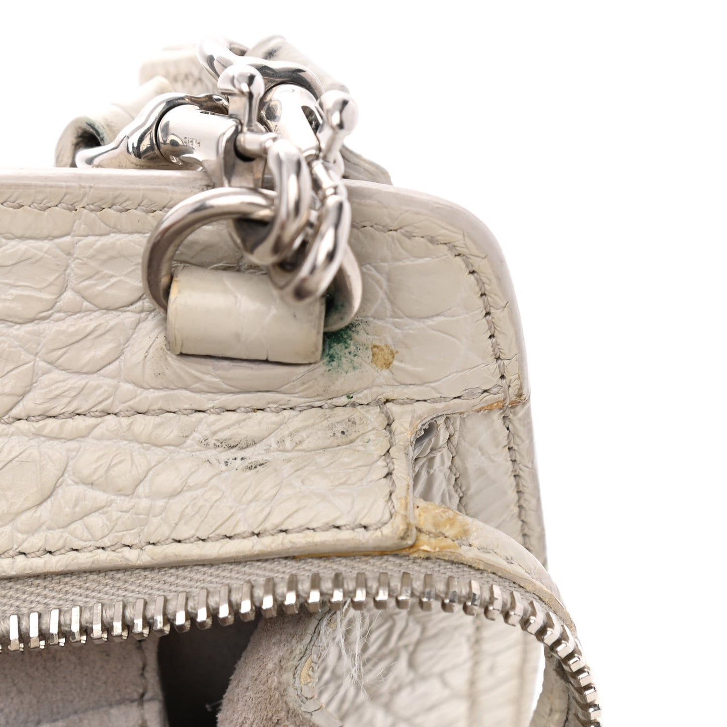 Calfskin Crocodile Embossed Baby Monogram Cabas Gris Perle
