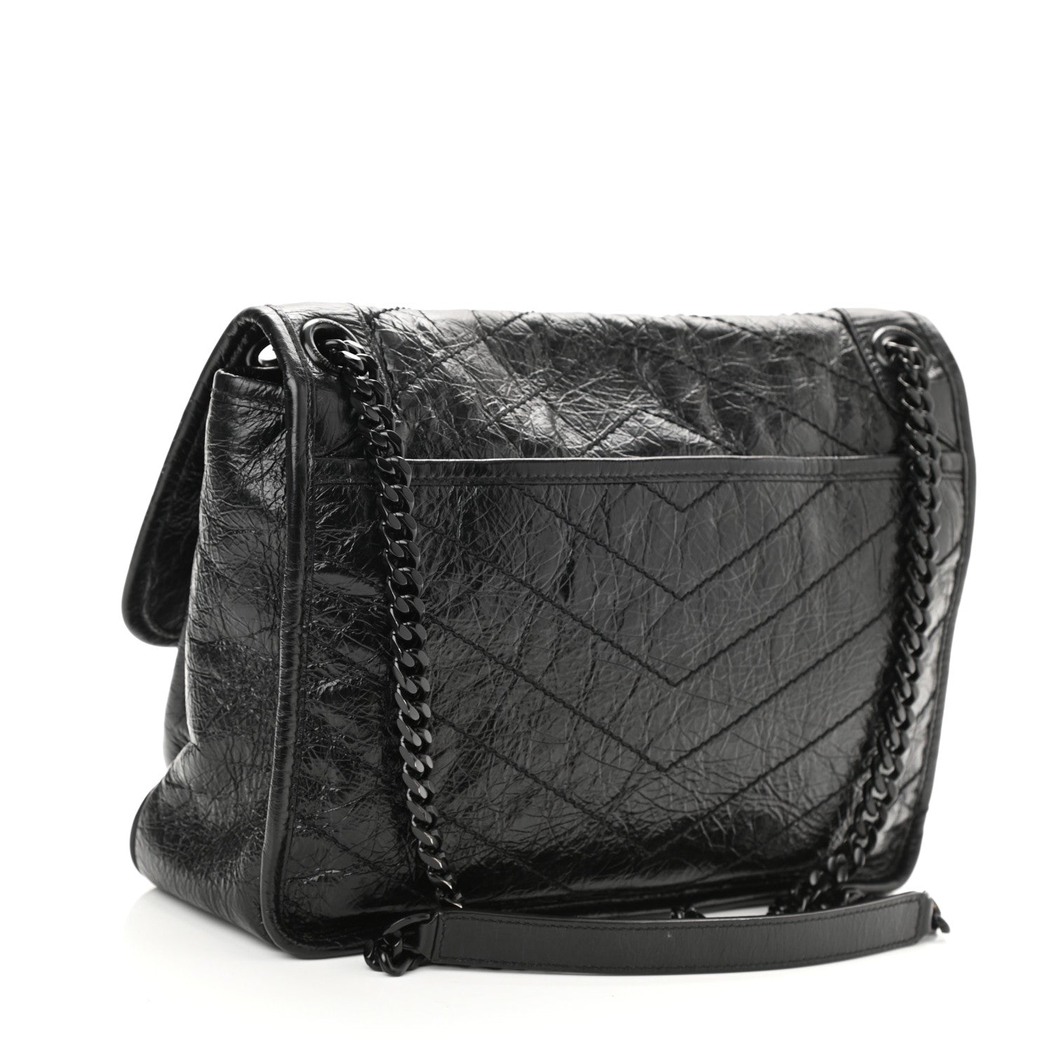 Saint Laurent Crinkled Calfskin Matelasse Monogram Medium Niki Chain Satchel Black 3 of 9