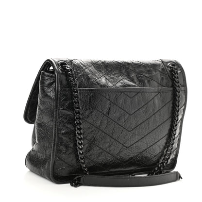 Saint Laurent Crinkled Calfskin Matelasse Monogram Medium Niki Chain Satchel Black 3 of 9