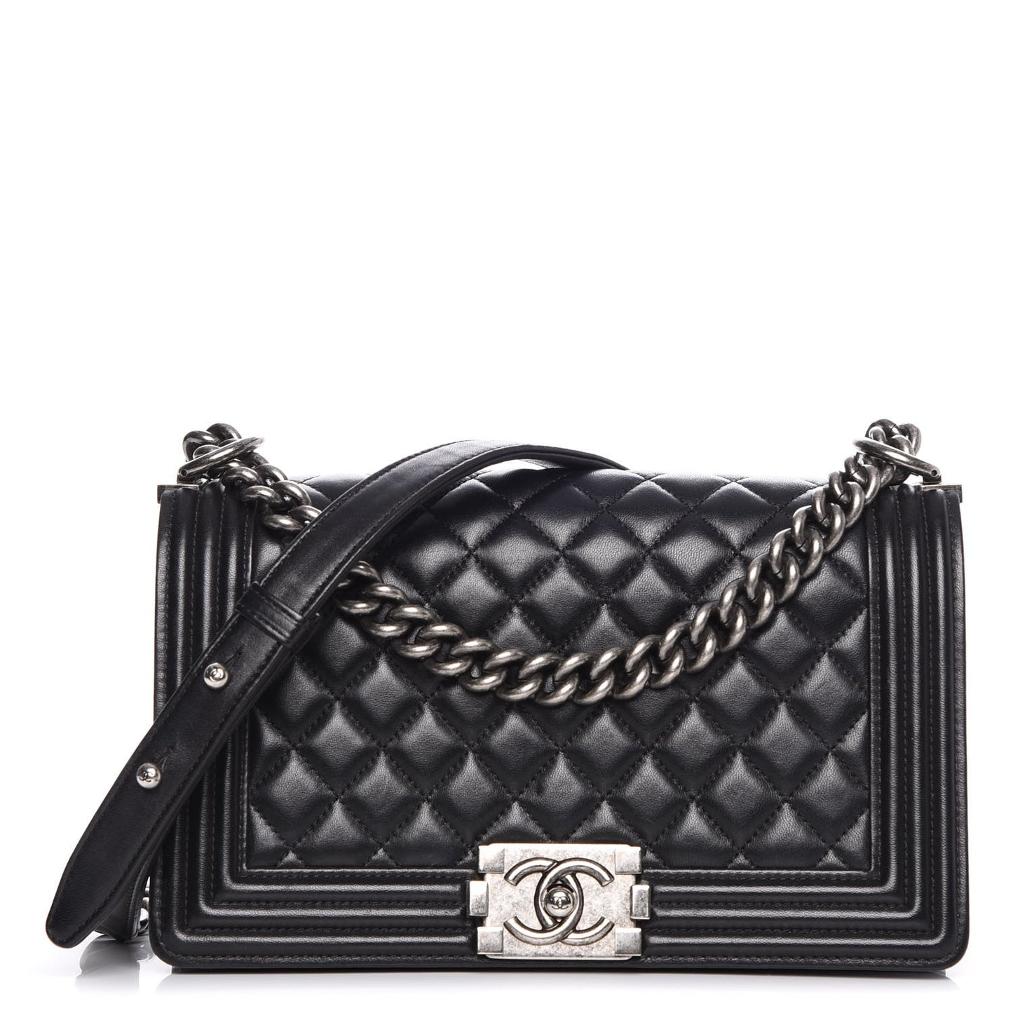Lambskin Quilted Medium Boy Flap Black