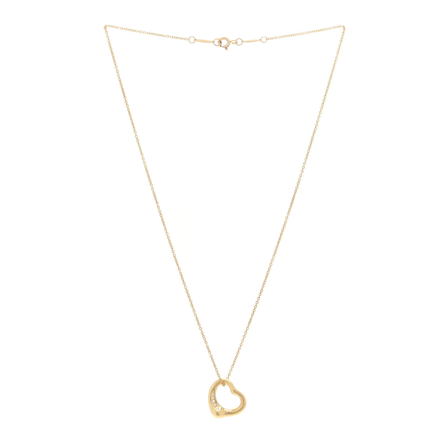 18K Yellow Gold Diamond 16mm Elsa Peretti Open Heart Pendant Necklace