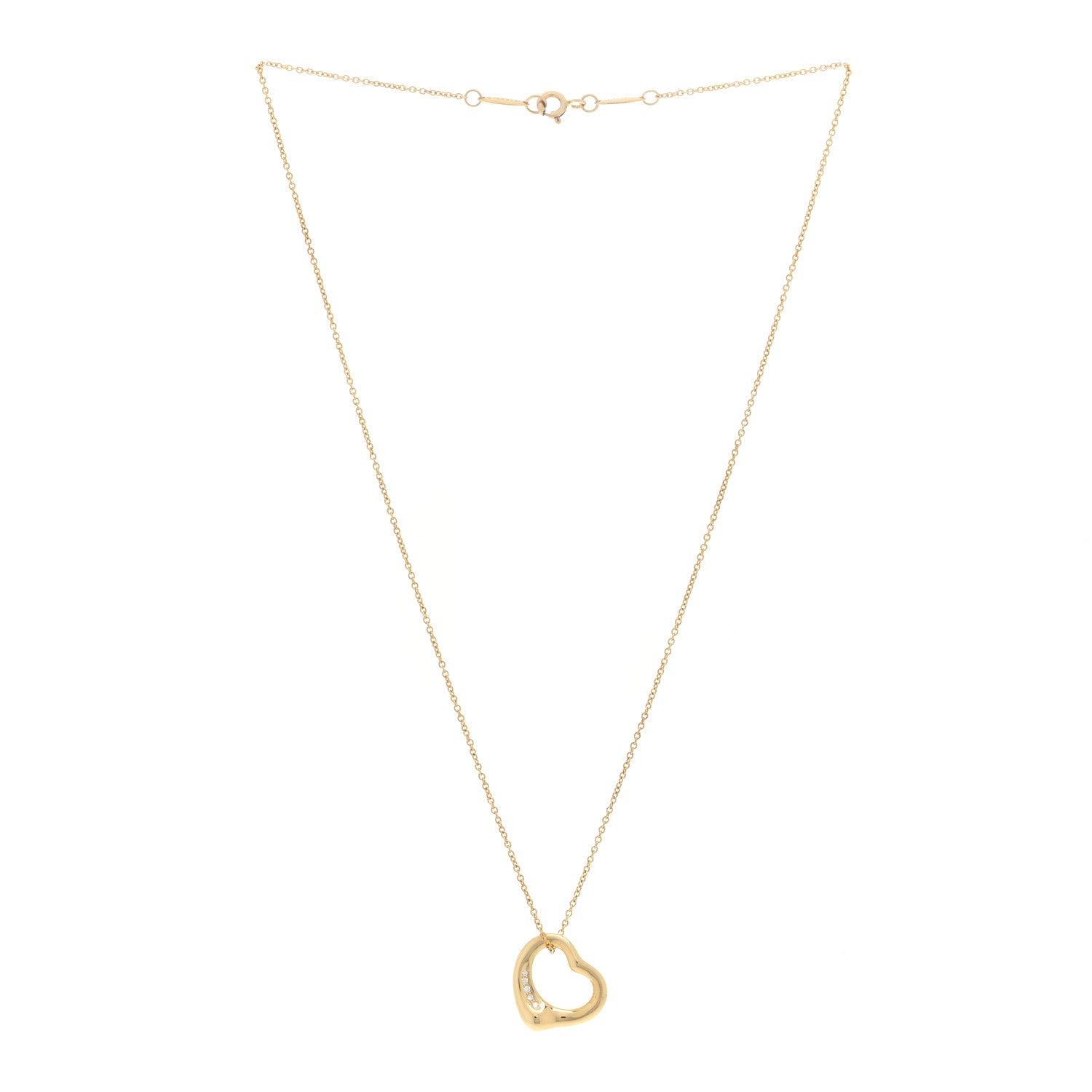 Tiffany 18K Yellow Gold Diamond 16mm Elsa Peretti Open Heart Pendant Necklace 3 of 5