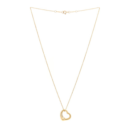 Tiffany 18K Yellow Gold Diamond 16mm Elsa Peretti Open Heart Pendant Necklace 3 of 5