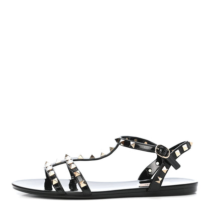 Valentino Garavani PVC Jelly Rockstud Caged Sandals 39 Black 1 of 8