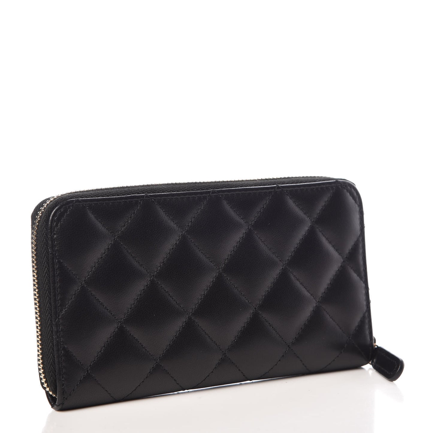 Lambskin Quilted Small Gusset Zip Around Wallet Black