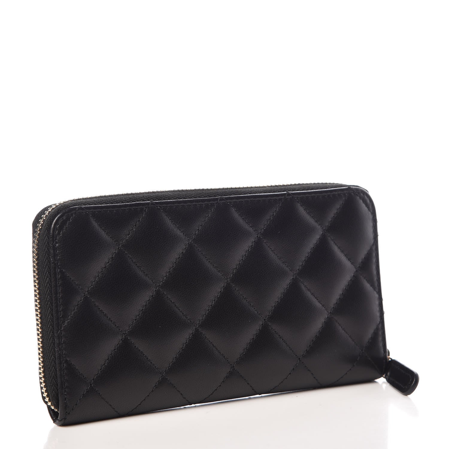 Chanel Lambskin Quilted Small Gusset Zip Around Wallet Black 3 of 9